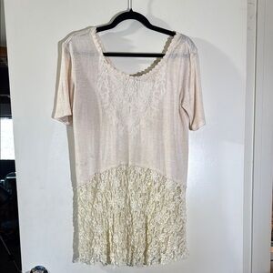 Boho short sleeve lace and cotton tunic Antoinette size small